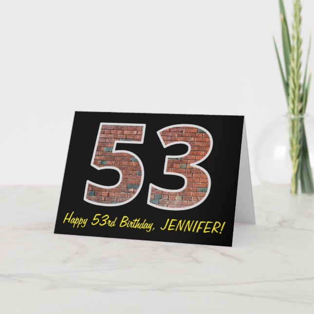 Tarjeta 53.º cumpleaños - Patrón de pared de ladrillo "53" (Anverso)
