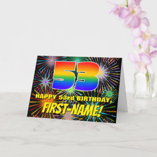 Tarjeta 53 Aniversario: Fuegos artificiales divertidos y c