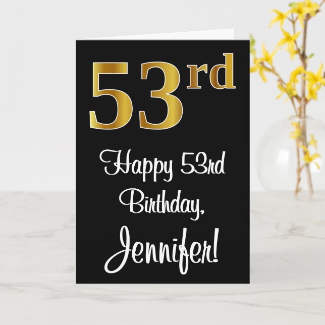 Tarjeta 53 cumpleaños ~ Elegante lujoso Faux Gold Look # (flor amarilla)