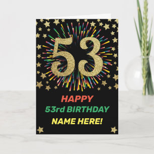 Tarjeta 53 cumpleaños Rainbow Firework Gold Feliz cumpleañ