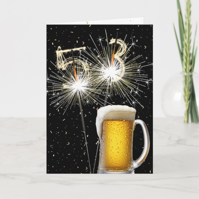 Tarjeta 53 Esparklers De Cumpleaños Con Cerveza Mug (Anverso)