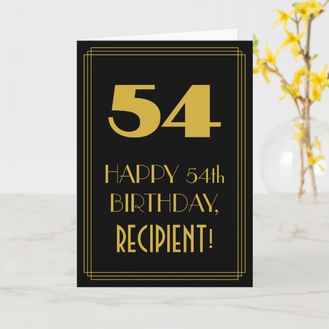 Tarjeta 54º cumpleaños - Aspecto inspirado en el Art Deco  (flor amarilla)
