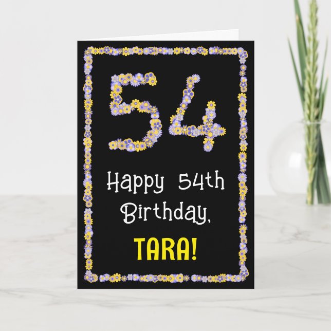 Tarjeta 54º cumpleaños: Flores florales número, nombre per (Anverso)