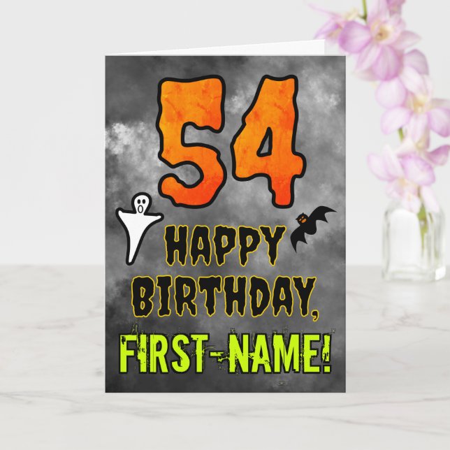 Tarjeta 54º cumpleaños: Tema de Eerie Halloween + nombre p (Orquídea)