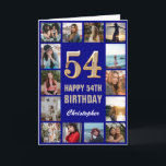Tarjeta 54.º Collage de fotos de oro y azul de la marina d<br><div class="desc">54.ª tarjeta de cumpleaños de la Marina Feliz Cumpleaños Azul y Collage de fotos Oro. Para una mayor personalización,  haga clic en el botón "Personalizar" y utilice nuestra herramienta de diseño para modificar esta plantilla.</div>