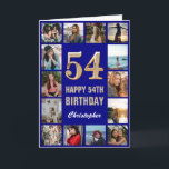 Tarjeta 54.º Collage de fotos de oro y azul de la marina d<br><div class="desc">54.ª tarjeta de cumpleaños de la Marina Feliz Cumpleaños Azul y Collage de fotos Oro. Para una mayor personalización,  haga clic en el botón "Personalizar" y utilice nuestra herramienta de diseño para modificar esta plantilla.</div>