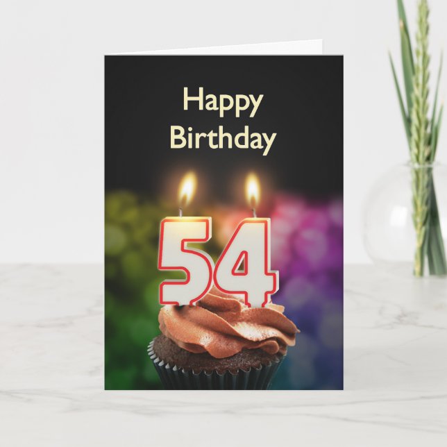 Tarjeta 54.º cumpleaños con torta y velas (Anverso)