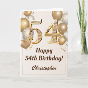 Tarjeta 54.º cumpleaños Globos de oro y cumpleaños de Conf