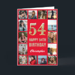 Tarjeta 54.º feliz cumpleaños Collage de fotos rojo y oro<br><div class="desc">54.ª tarjeta de cumpleaños feliz de Collage de fotos rojo y oro. Para una mayor personalización,  haga clic en el botón "Personalizar" y utilice nuestra herramienta de diseño para modificar esta plantilla.</div>