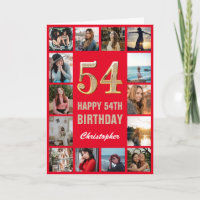 54.º feliz cumpleaños Collage de fotos rojo y oro