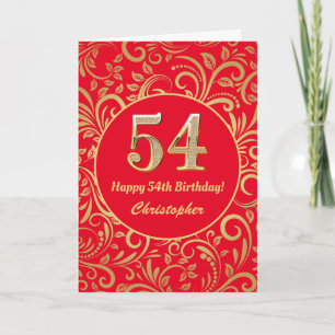 Tarjeta 54.º patrón floral rojo y dorado