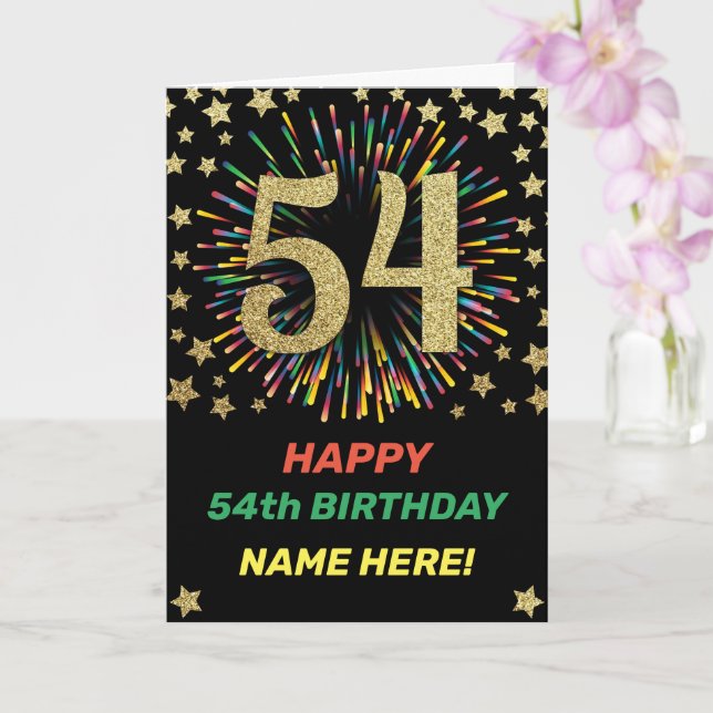 Tarjeta 54 Aniversario del Fuego Arcoiris de Oro Feliz cum (Orquídea)
