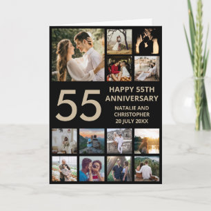 Tarjeta 55º aniversario 13 Collage de fotos negro y oro