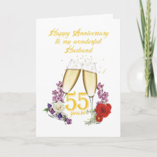 Tarjeta 55º Aniversario para Esposo con Champán