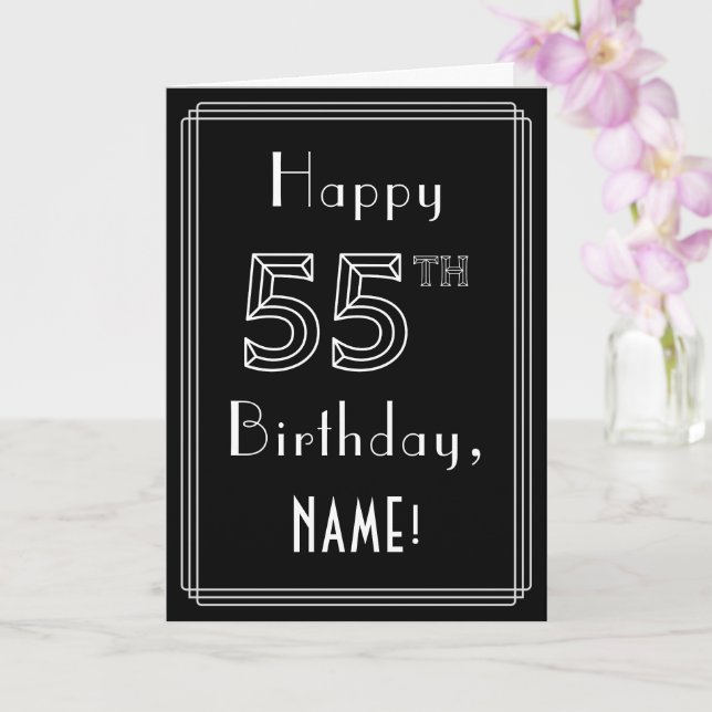 Tarjeta 55º cumpleaños: Art Deco Style # 55 y nombre perso (Orquídea)