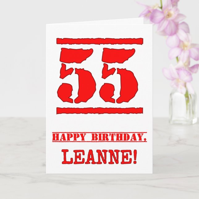Tarjeta 55º cumpleaños: Diversión, estampado de goma roja (Orquídea)