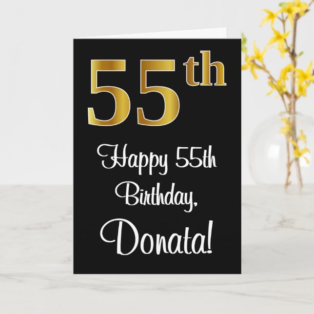 Tarjeta 55º cumpleaños ~ Elegante lujoso Faux Gold Look # (flor amarilla)