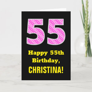 Tarjeta 55º cumpleaños: Estripas y corazones rosados "55"