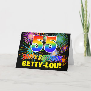 Tarjeta 55º cumpleaños: Negrita, diversión, fuegos artific