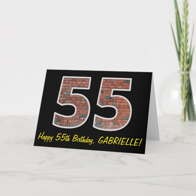 Tarjeta 55º cumpleaños - Patrón de pared de ladrillo "55"  (Anverso)