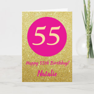 Tarjeta 55.ª feliz cumpleaños Purpurina de oro y rosado ca