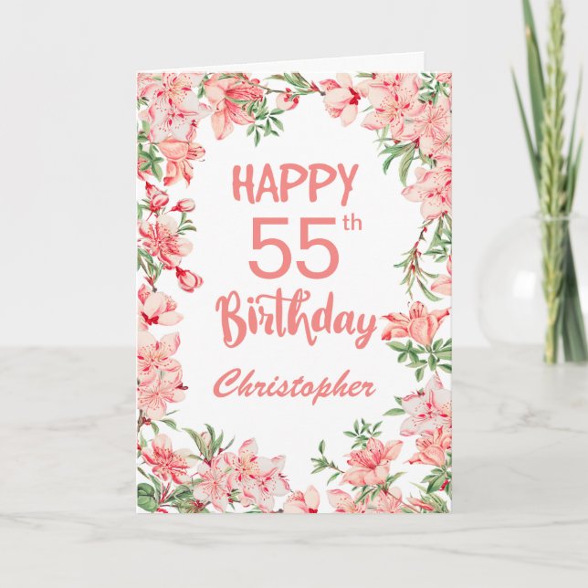 Tarjeta 55.ª Nacimiento Peach Peach Peonies Watercolor Flo (Anverso)