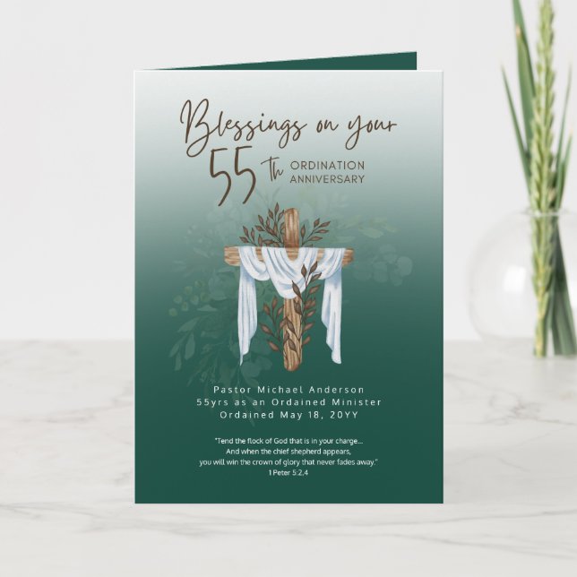 Tarjeta 55.ª ORDENACIÓN Pastor Sacerdote ANIVERSARIO (Anverso)