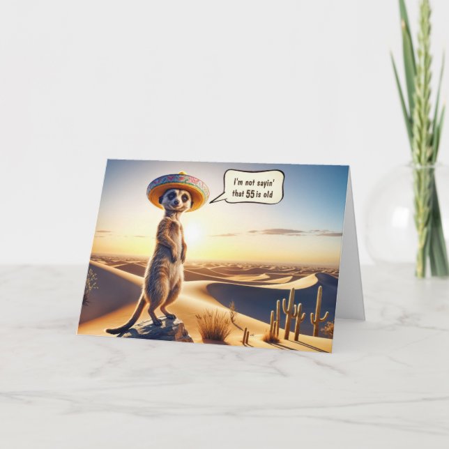 Tarjeta 55.º cumpleaños Meerkat con un Sombrero (Anverso)