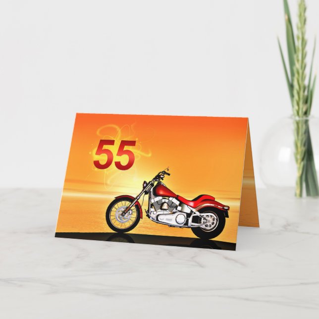 Tarjeta 55.º cumpleaños Motorcycle sunset (Anverso)