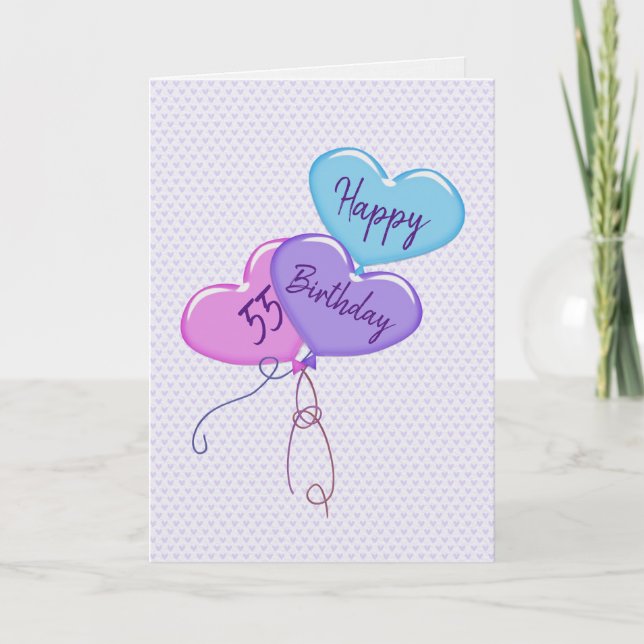 Tarjeta 55.º globo cardíaco de cumpleaños en los corazones (Anverso)