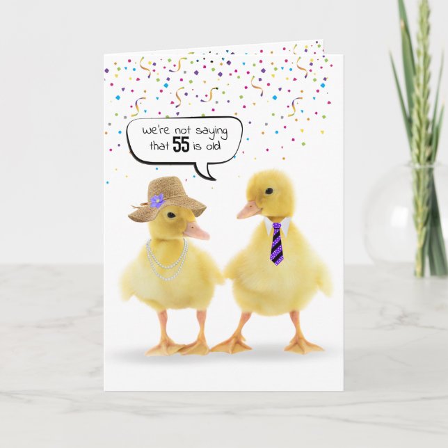 Tarjeta 55.º humor de cumpleaños con ducklings (Anverso)