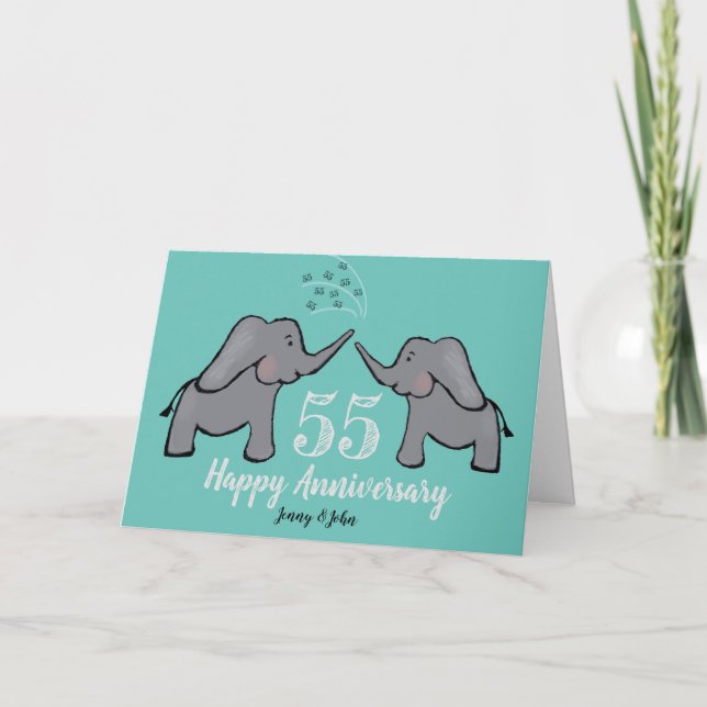 Tarjeta 55 aniversario de bodas de esmeralda elefante lind (Anverso)
