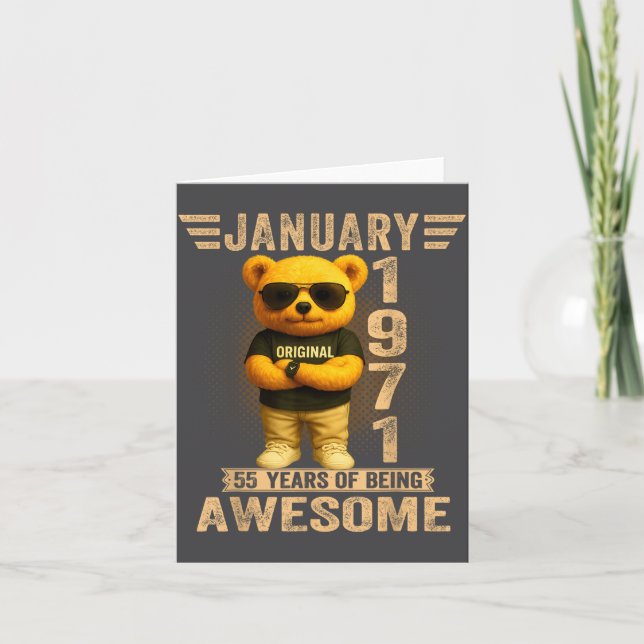 Tarjeta 55 Year Old January 1971 Teddy Bear 55th Birthday  (Anverso)