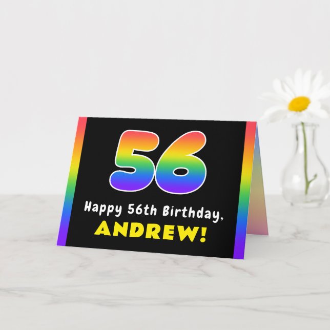 Tarjeta 56º cumpleaños: arcoiris colorido # 56, nombre per (Planta pequeña)