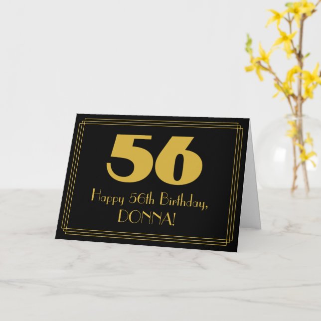 Tarjeta 56º cumpleaños: Aspecto inspirado en el Art Deco " (flor amarilla)