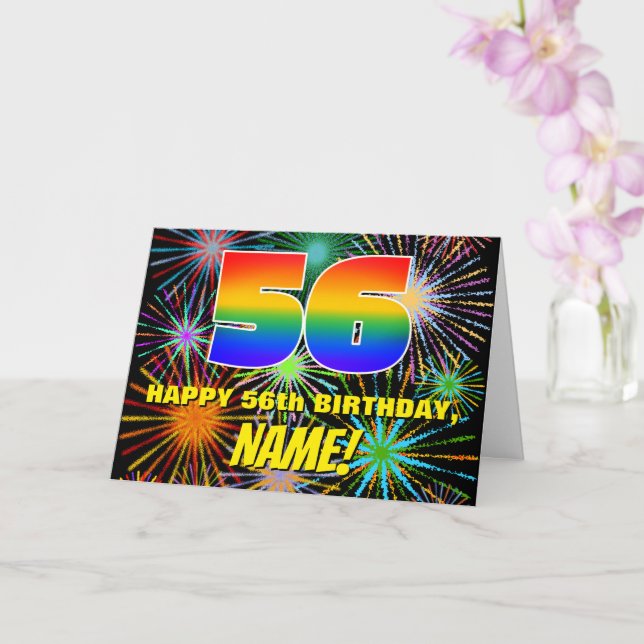 Tarjeta 56º cumpleaños: Fuegos artificiales divertidos y c (Orquídea)