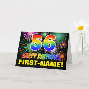 Tarjeta 56º cumpleaños: Negrita, diversión, fuegos artific