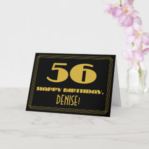 Tarjeta 56º cumpleaños: Nombre + Art Deco Inspirado Aspect