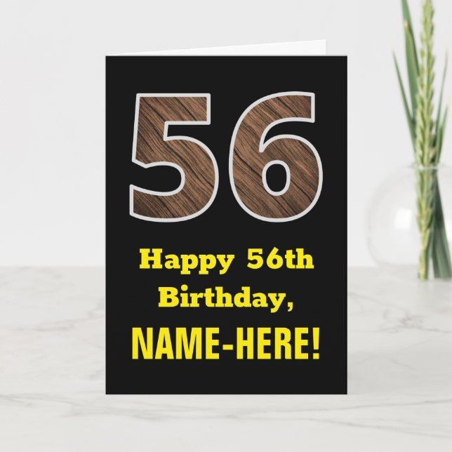 Tarjeta 56º cumpleaños: Nombre, Patrón de grano de madera  (Anverso)