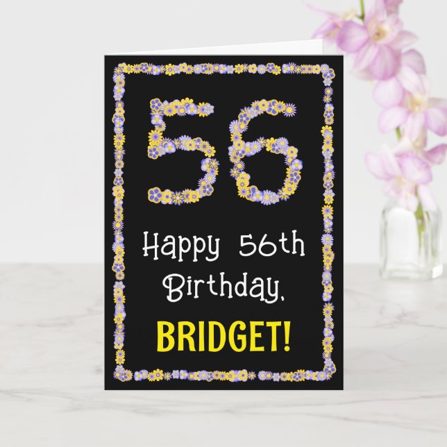 Tarjeta 56º cumpleaños: número de flores florales, nombre  (Orquídea)