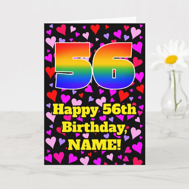Tarjeta 56º cumpleaños: Patrón de corazones amorosos, arco (Planta pequeña)