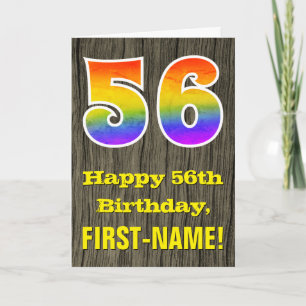 Tarjeta 56º cumpleaños: Rústica apariencia de madera falsa