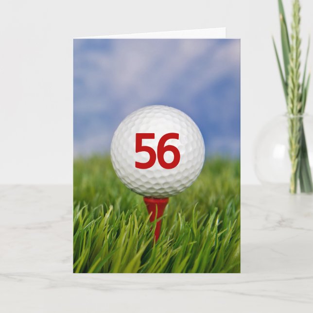 Tarjeta 56.ª Bola de Golf de Cumpleaños en Tee Rojo (Anverso)