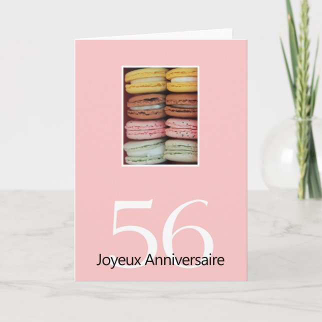 Tarjeta 56.º Aniversario del cumpleaños francés Macaron-Jo (Anverso)