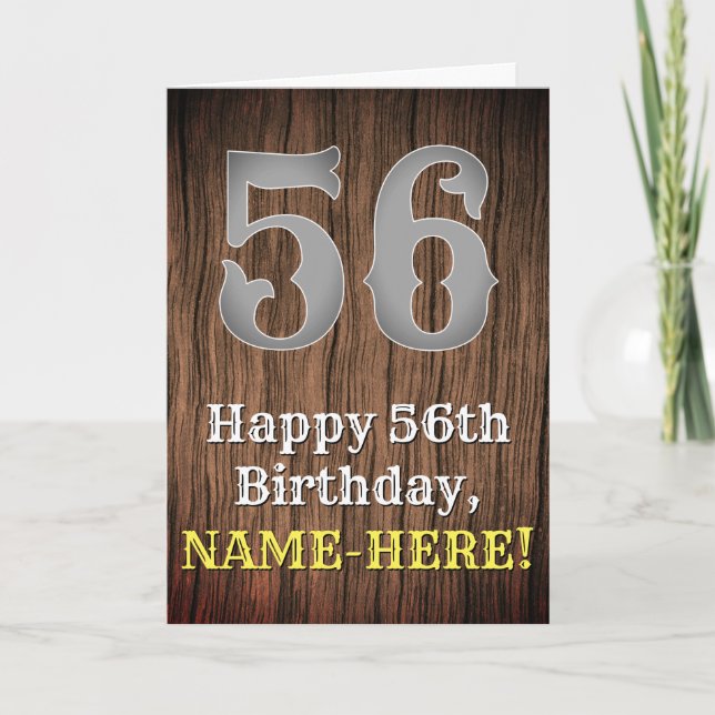 Tarjeta 56th Birthday: Country Western Inspired Look, Name (Anverso)