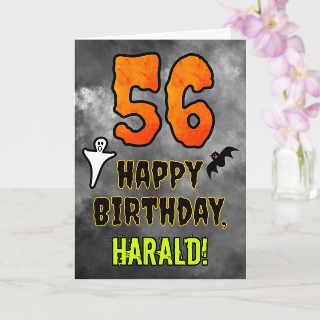Tarjeta 56th Birthday: Eerie Halloween Theme + Custom Name (Orquídea)