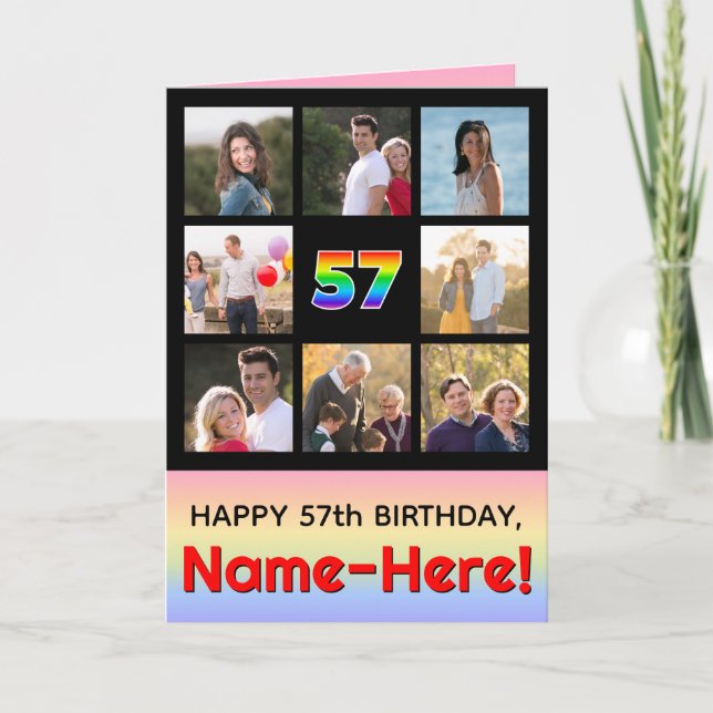 Tarjeta 57º cumpleaños: Arcoiris divertido #, fotos Person (Anverso)