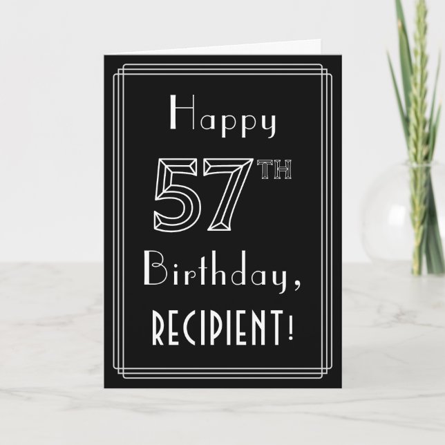 Tarjeta 57º cumpleaños: Art Deco Style # 57 y nombre perso (Anverso)