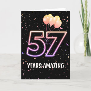 Tarjeta 57.º Balón de cumpleaños y Confetti