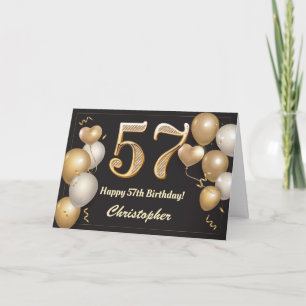 Tarjeta 57.º cumpleaños Globos de Oro y Negro